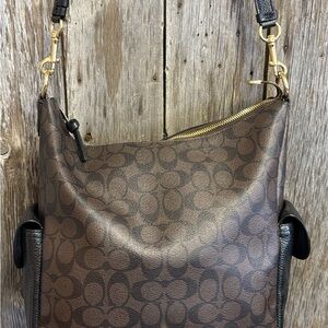 Coach Brown and Black Signature Shoulder Bag